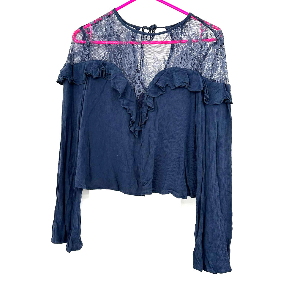 American Eagle Outfitters size small crop‎ long sleeve blouse lace upper blue